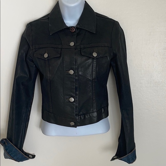 Andrew Mackenzie denim cropped black jacket Sz 38 - Picture 1 of 13